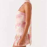 BXOXO Fashion Women Floral Strapless Mini Dress Y2K Bodycon Flower Tube Dress Sexy Party Beach Dresses with Scarf Summer